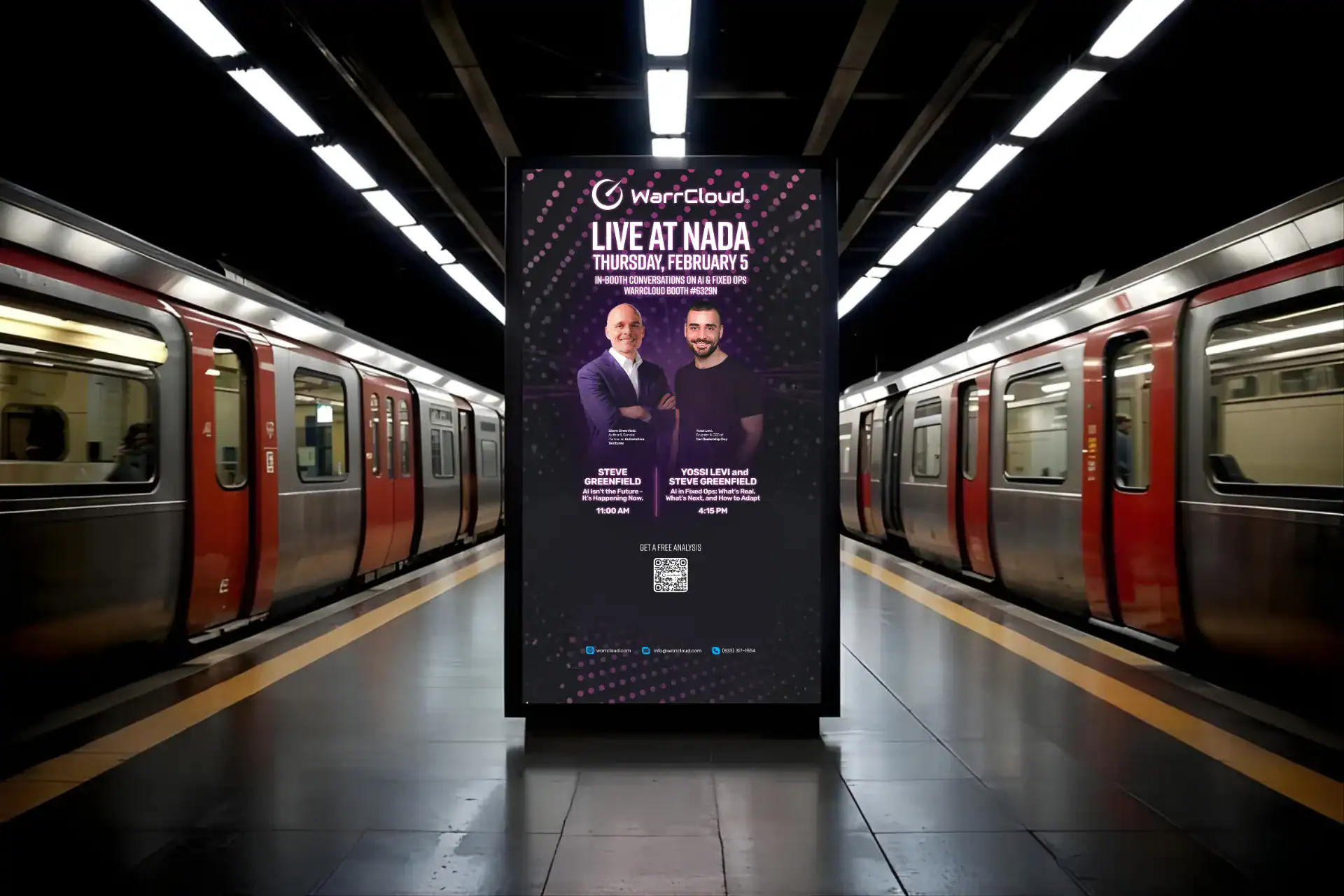 image of the NADA creative for Warrcloud mocked up in a subway station