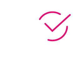 pink and white icon of a rocket ship