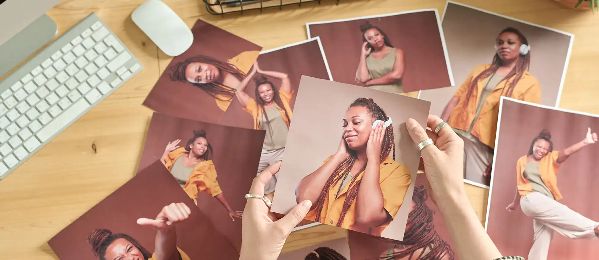 an image of branding and photos on a table